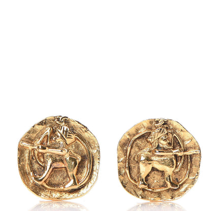Chanel Zodiac Sagittarius CC Clip On Earrings Gold 1 of 6