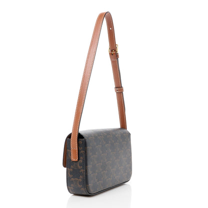 Celine Canvas Calfskin Triomphe Shoulder Bag Tan 3 of 15