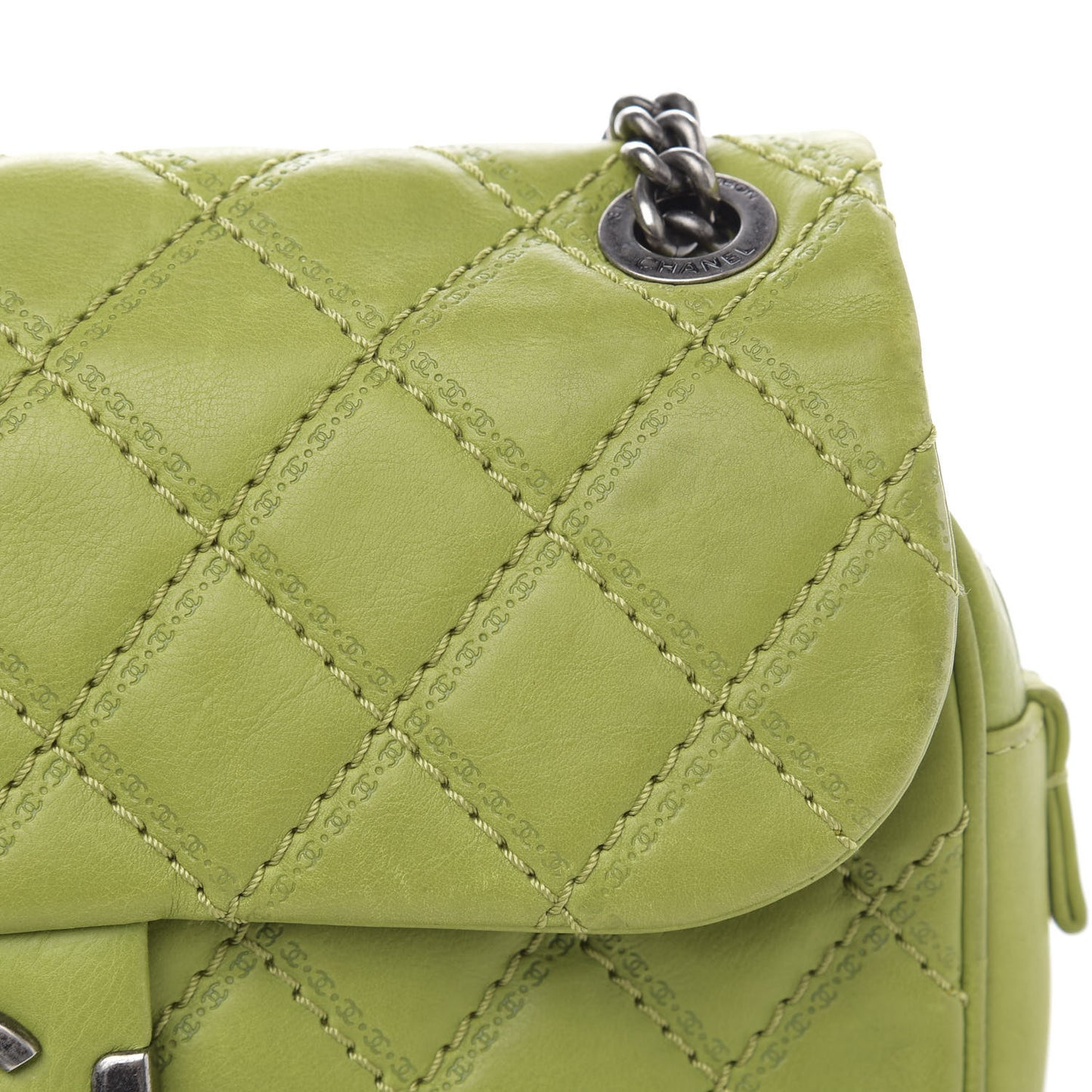 Calfskin Quilted Medium Coco Sporran Flap Green
