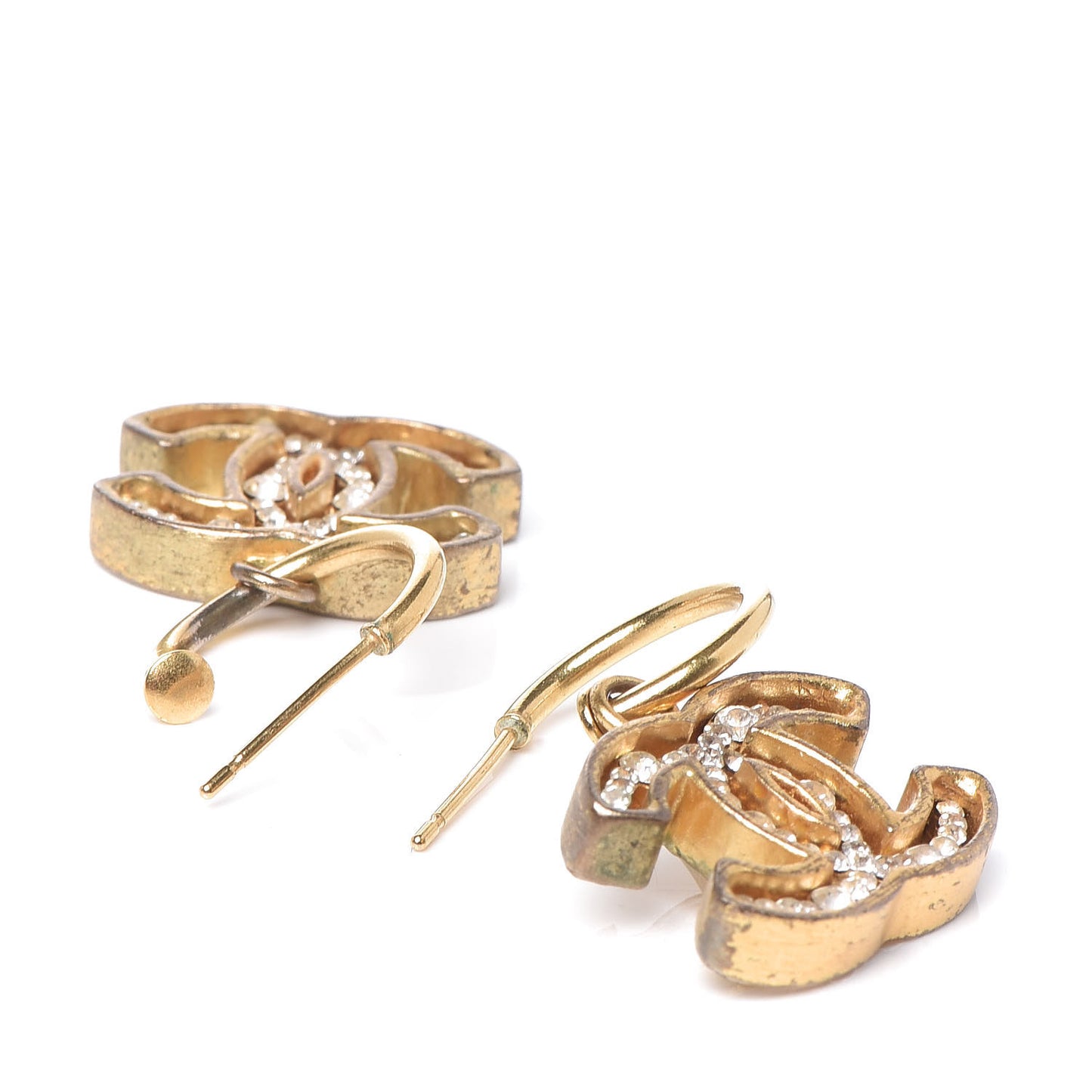 Crystal CC Dangle Earrings Gold