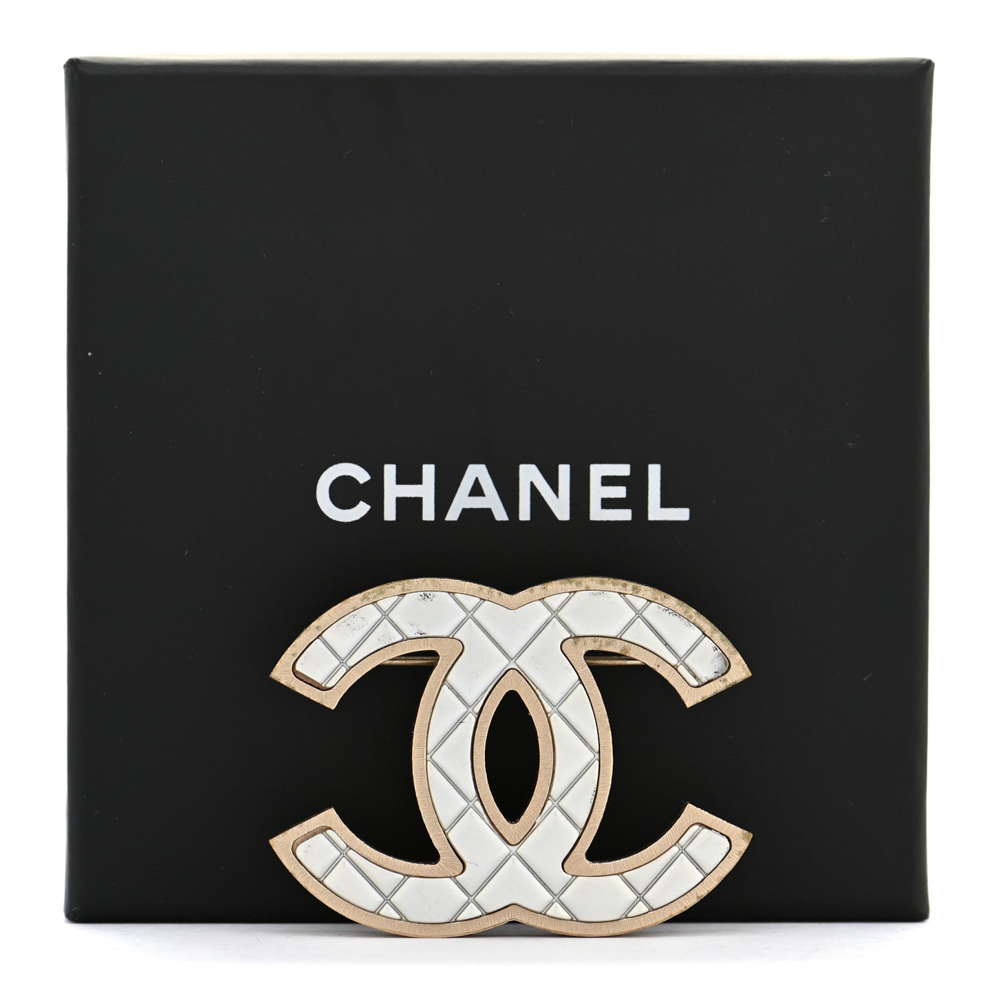 Metal Quilted CC Brooch Silver Gold