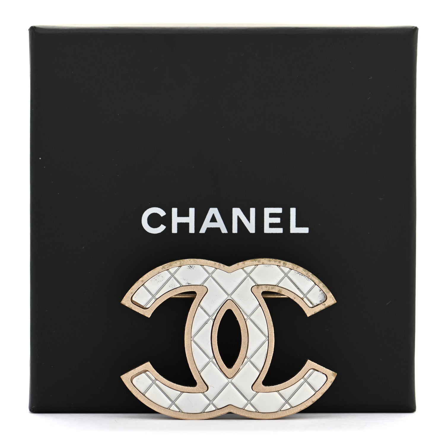 Chanel Metal Quilted CC Brooch Silver Gold 6 of 6