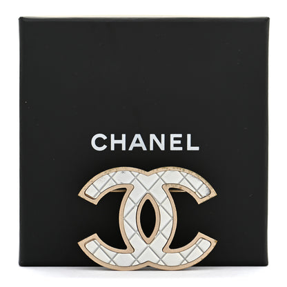 Chanel Metal Quilted CC Brooch Silver Gold 6 of 6