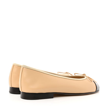 Chanel Lambskin Cap Toe CC Ballerina Flats 38 Beige Black 4 of 9