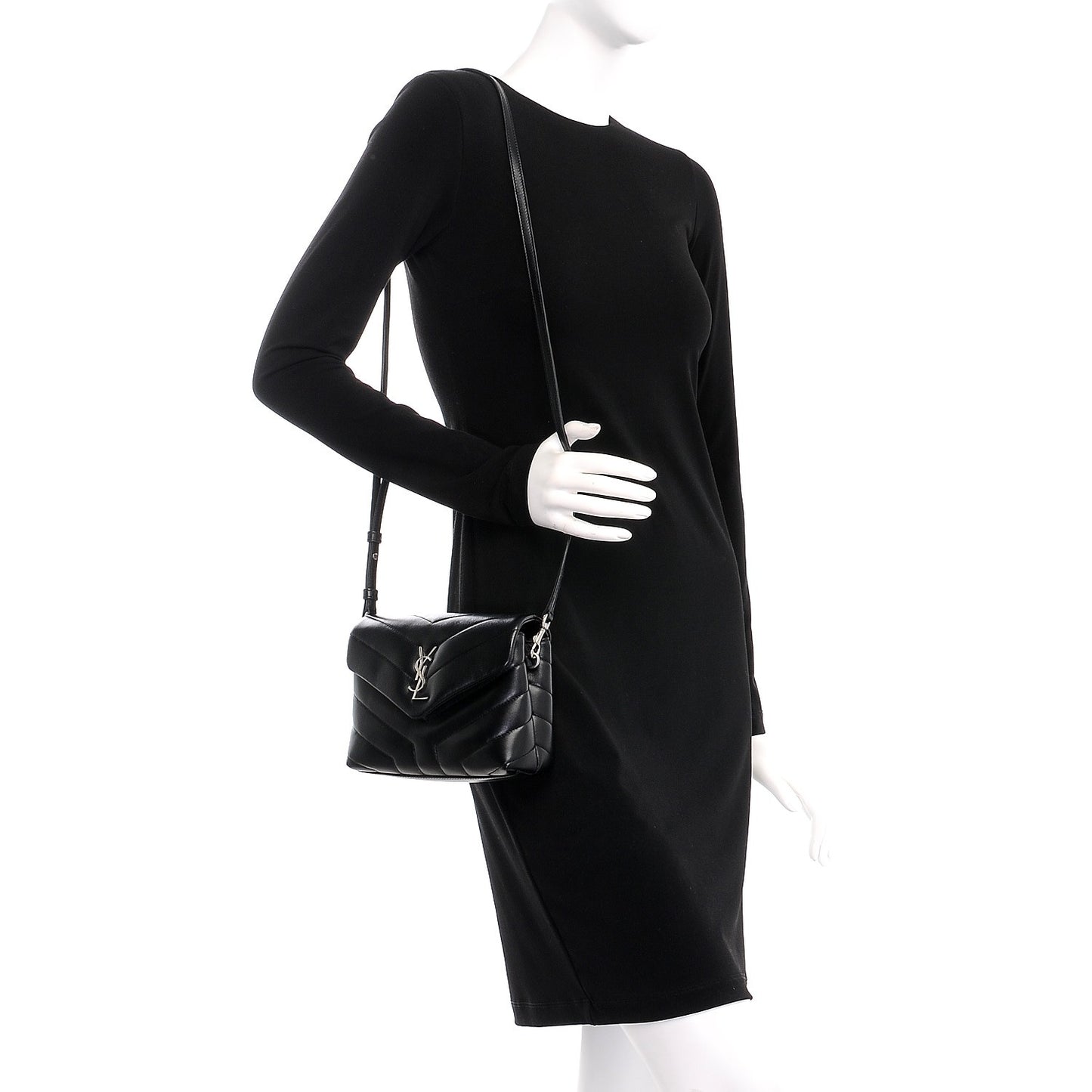 Calfskin Y Quilted Monogram Toy Loulou Crossbody Bag Black