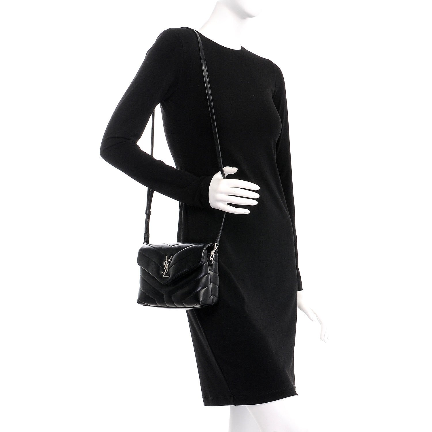 Saint Laurent Calfskin Y Quilted Monogram Toy Loulou Crossbody Bag Black 2 of 8