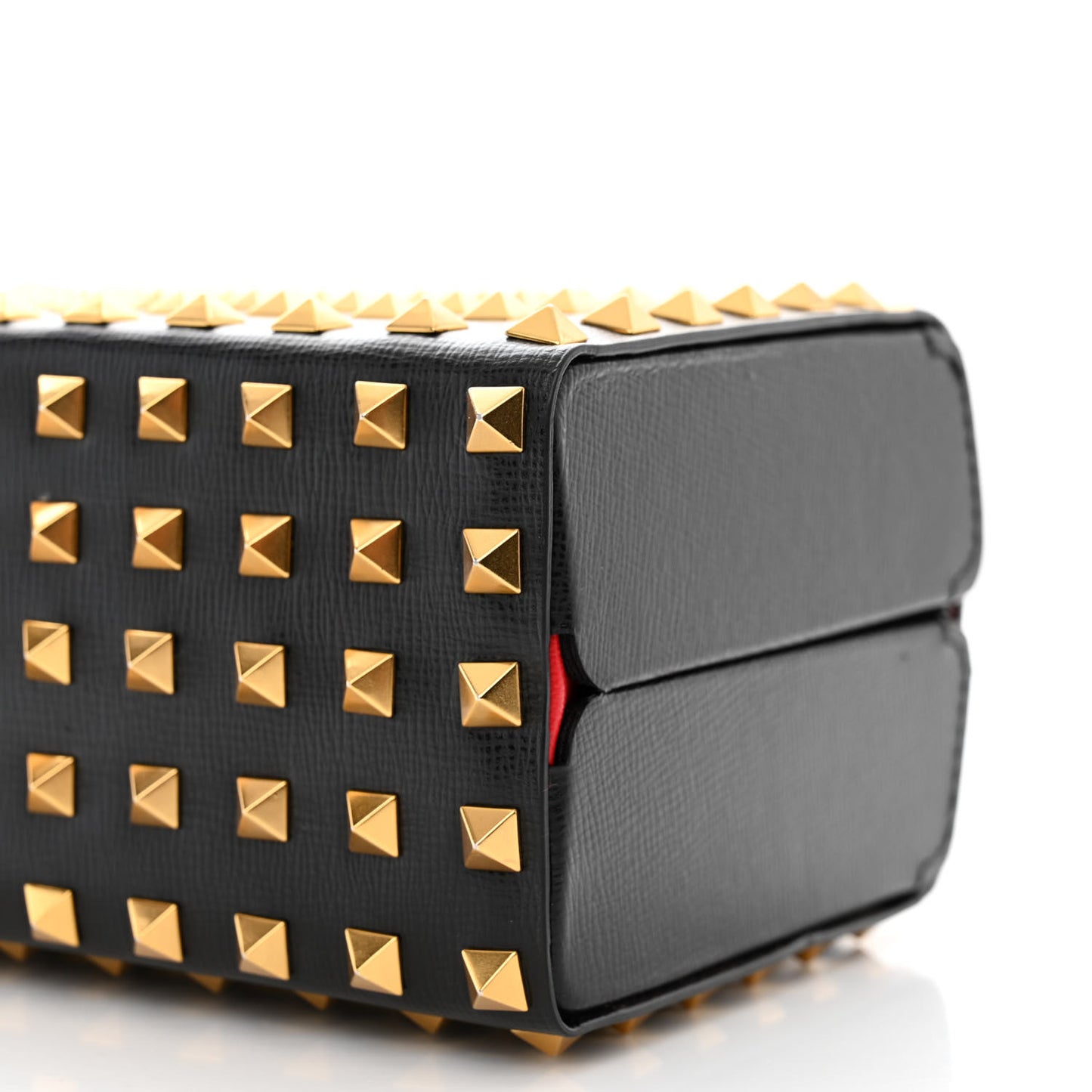 Grainy Calfskin Rockstud Allover Alcove Box Shoulder Bag Black