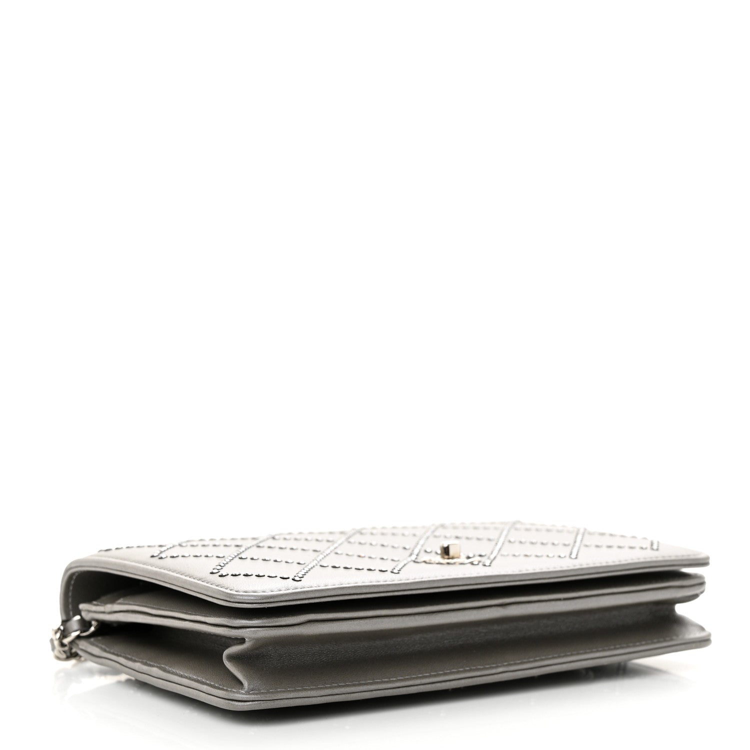 Chanel Lambskin Crystal Quilted Wallet On Chain WOC Grey 4 of 15