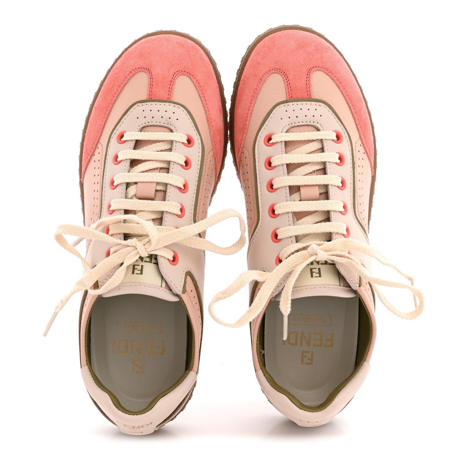Fendi Crosta Mix Vitello Womens Fendi Flair Sneakers 37 Blush Baby Pink Linen 2 of 10