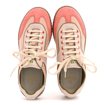 Fendi Crosta Mix Vitello Womens Fendi Flair Sneakers 37 Blush Baby Pink Linen 2 of 10