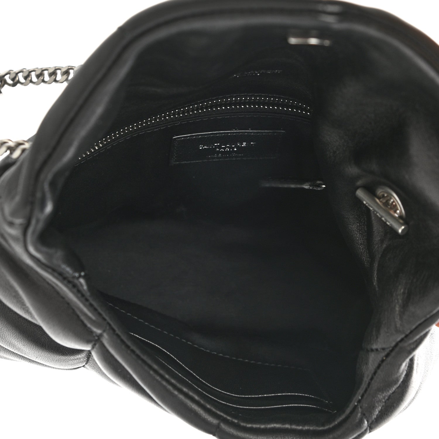 Saint Laurent Lambskin Quilted Toy Loulou Puffer Monogram Chain Satchel Black 5 of 12