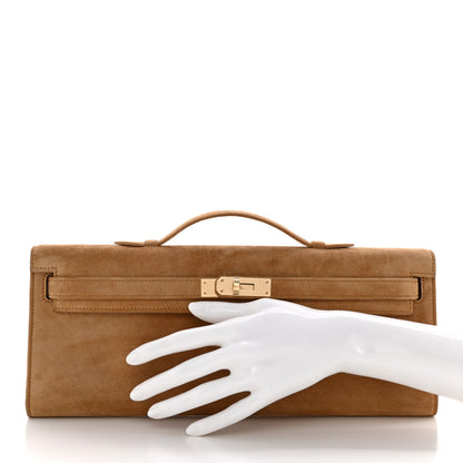 Hermes Veau Doblis Suede Kelly Cut Clutch Pochette Ocre 2 of 11