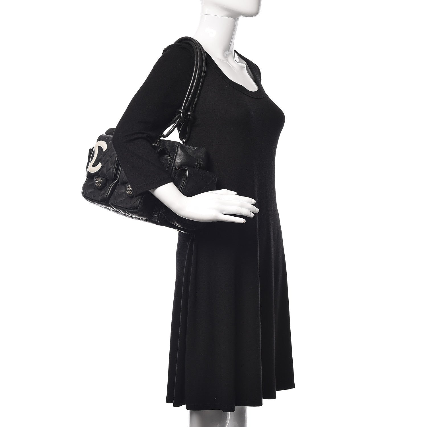 Chanel Calfskin Quilted Large Cambon Multipocket Reporter Black White 2 of 18
