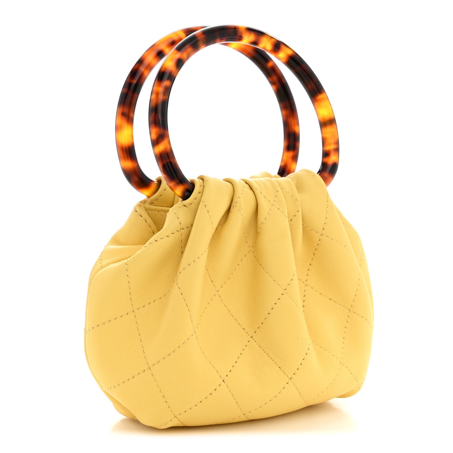 Lambskin Plexiglass Tortoise Shell Quilted Mini Pouch Yellow