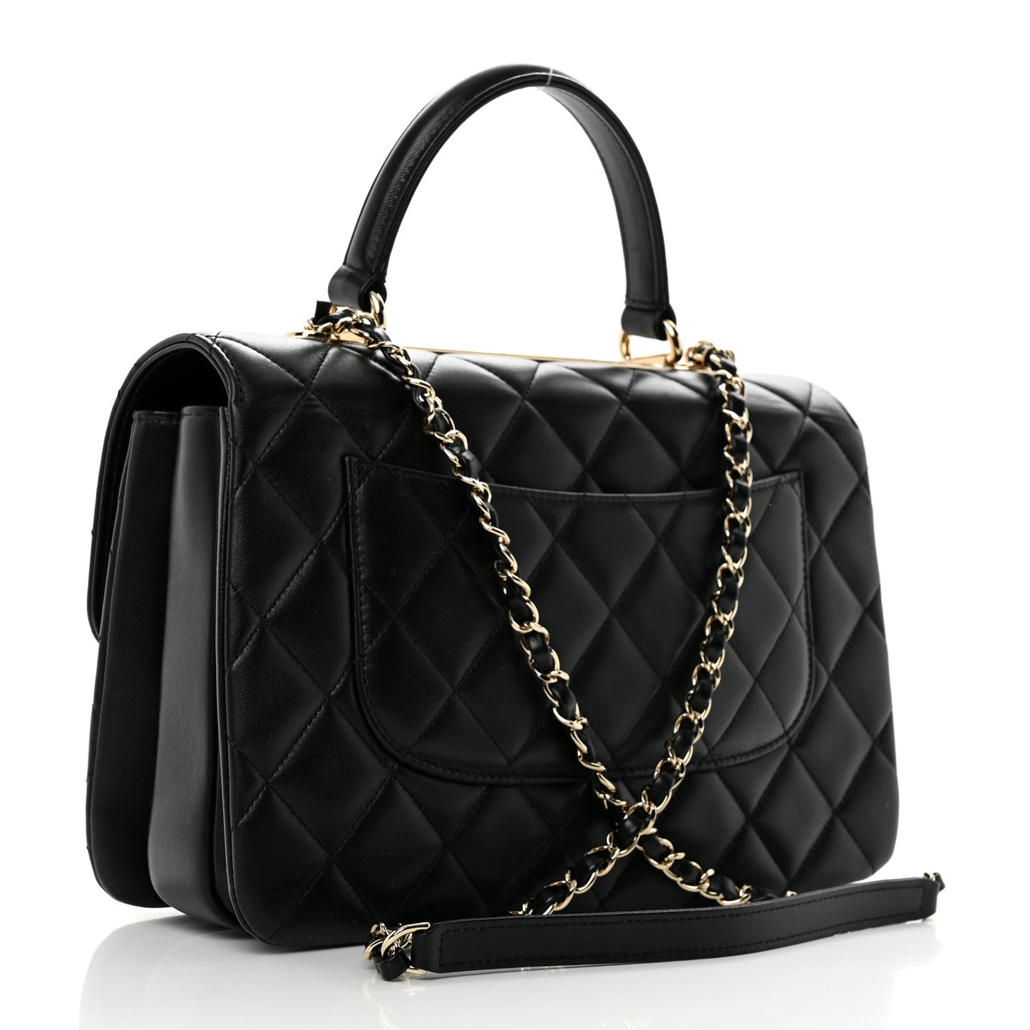 Lambskin Quilted Medium Trendy CC Flap Dual Handle Bag Black