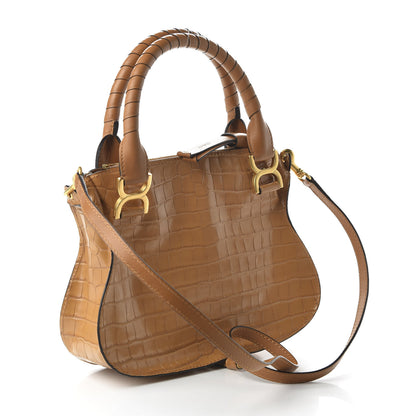 Chloe Calfskin Crocodile Embossed Small Marcie Satchel Autumnal Brown 4 of 10