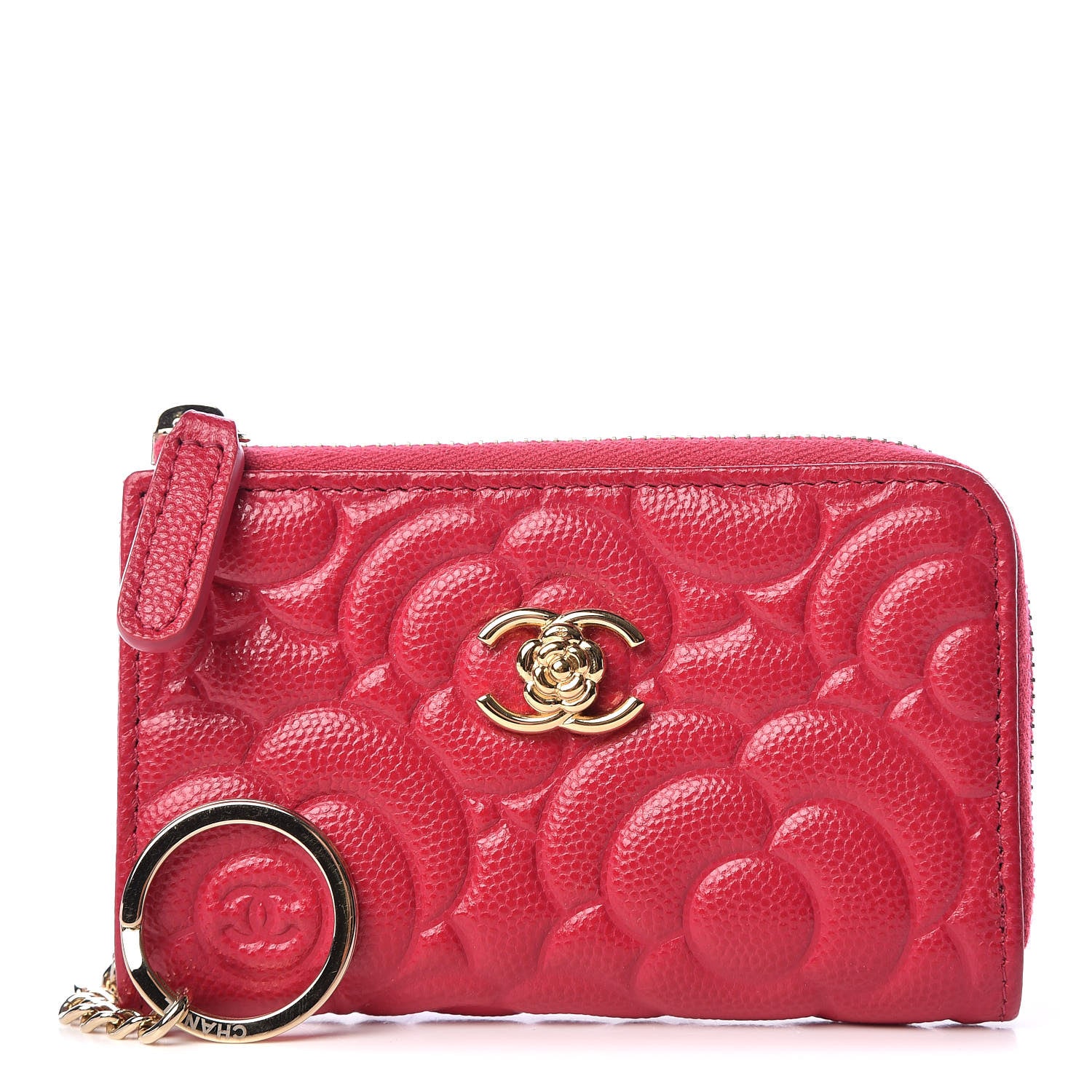Chanel Caviar Camellia Embossed Key Holder Case Fuchsia 1 of 7