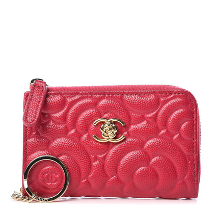 Chanel Caviar Camellia Embossed Key Holder Case Fuchsia 1 of 7