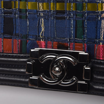 Chanel Tweed Lambskin Woven Medium Boy Flap Navy Blue 10 of 11