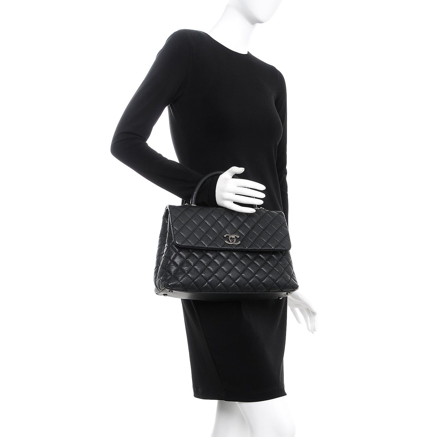 Caviar Quilted Medium Coco Handle Flap Black