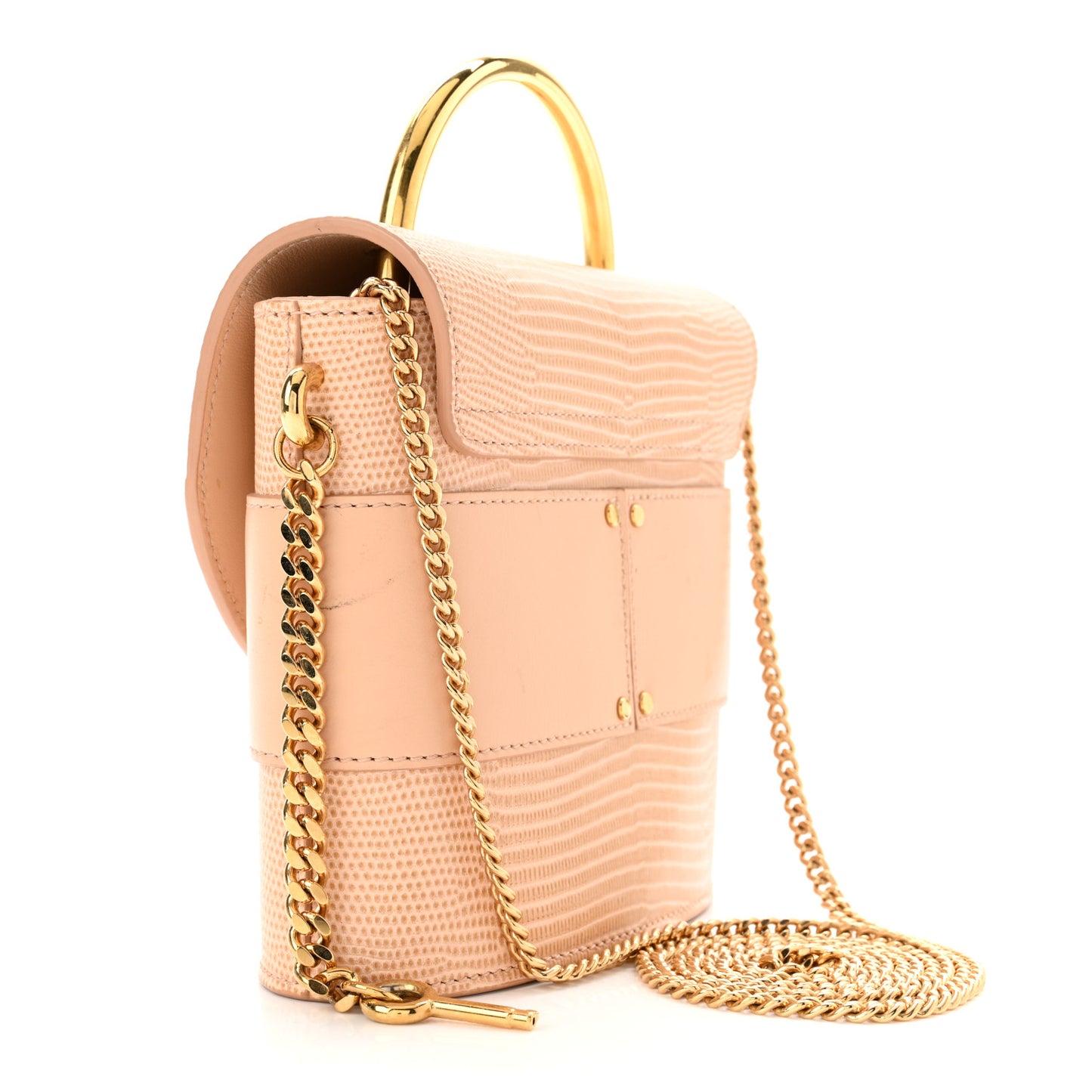 Calfskin Lizard Embossed Small Aby Lock Delicate Pink