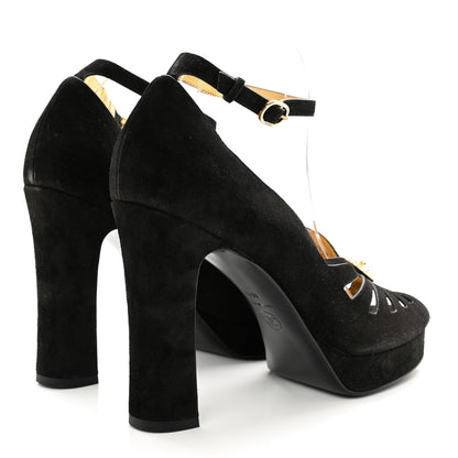 Chanel Suede Calfskin Pearl Shamrock CC Sandals 40.5 Black 4 of 8