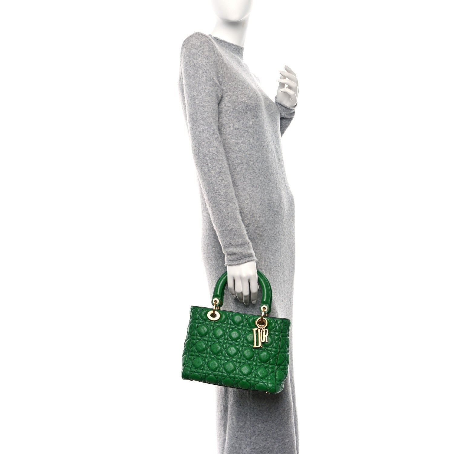 Christian Dior Grained Calfskin Cannage Medium Lady Dior Green 3 of 8
