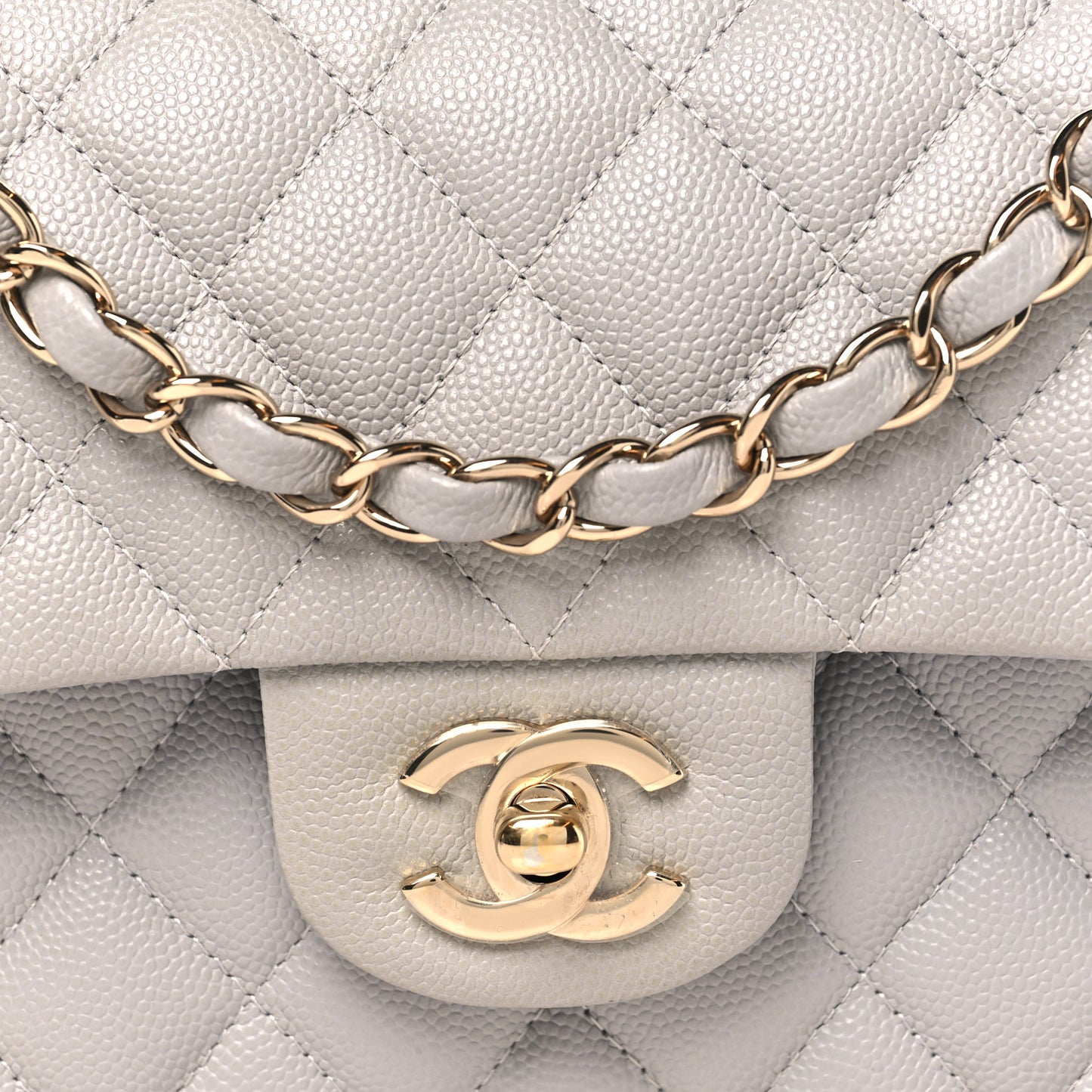 Caviar Quilted Small Double Flap Grey