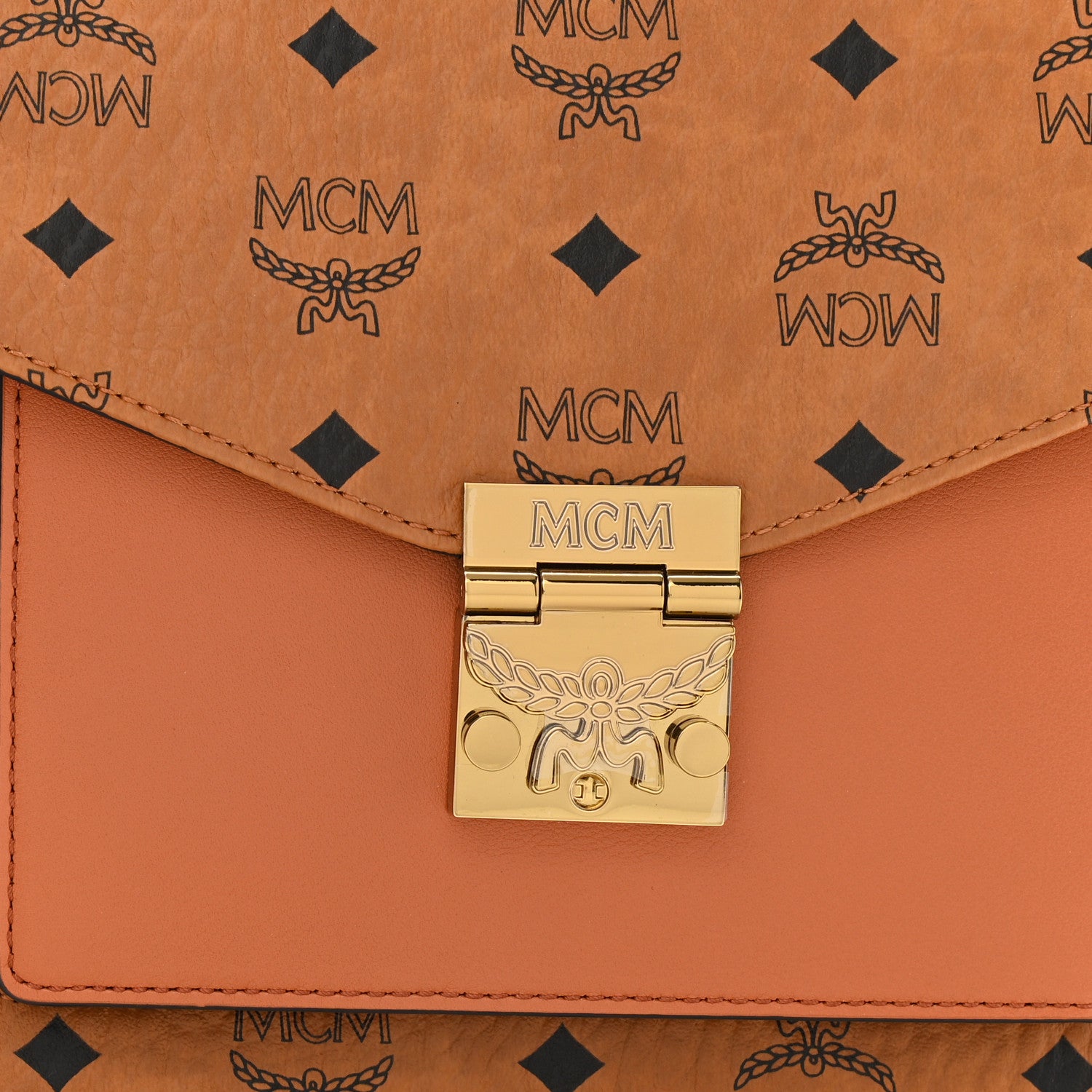 MCM Visetos Medium Patricia Pocket Satchel Cognac 7 of 9