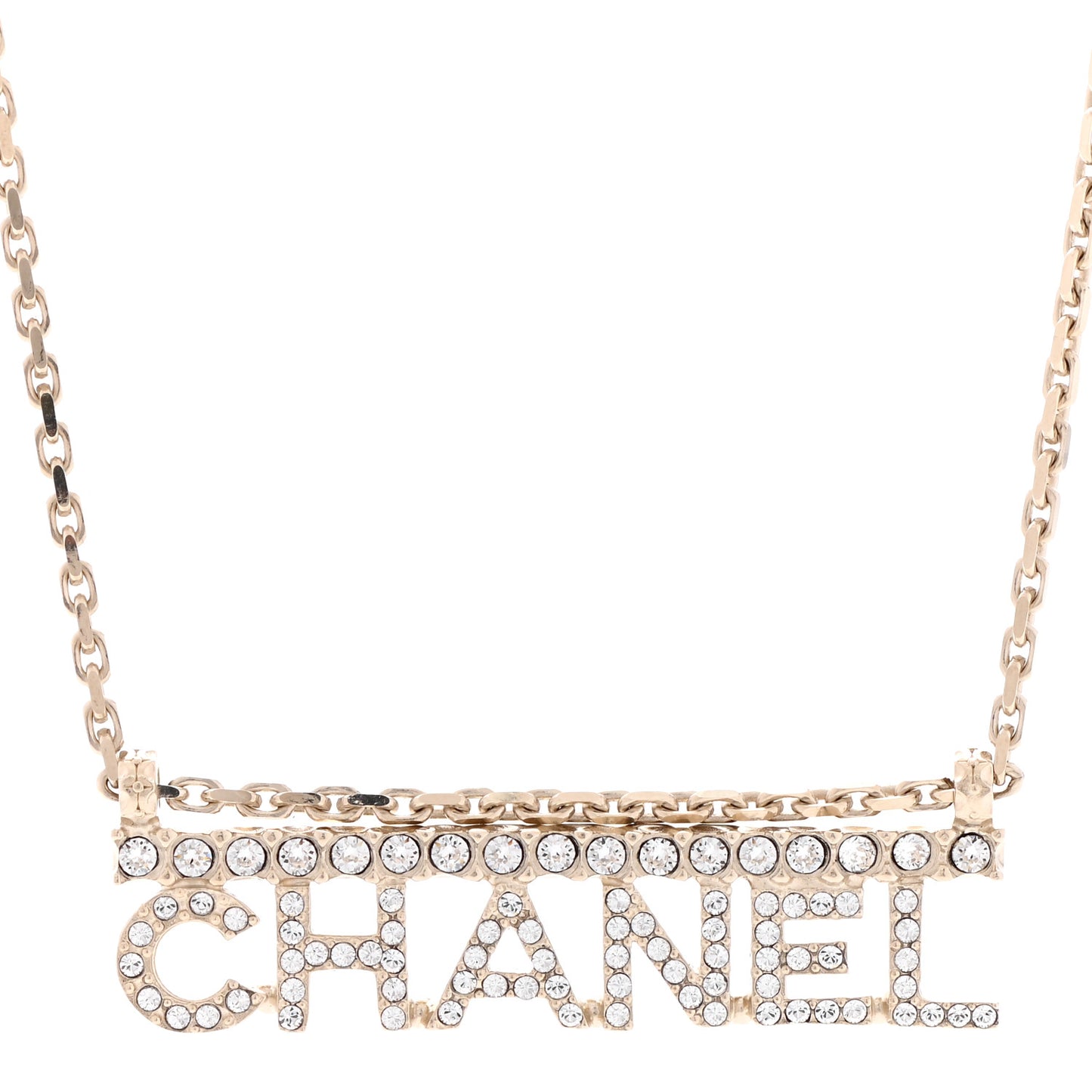 Metal Crystal Logo Necklace Gold