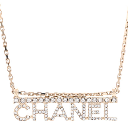 Chanel Metal Crystal Logo Necklace Gold 4 of 6