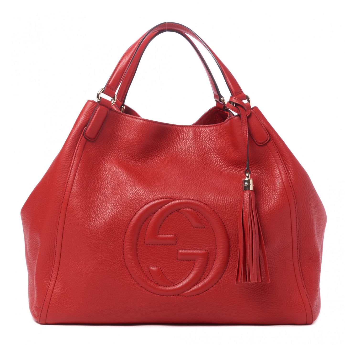 Pebbled Calfskin Large Soho Shoulder Bag Red