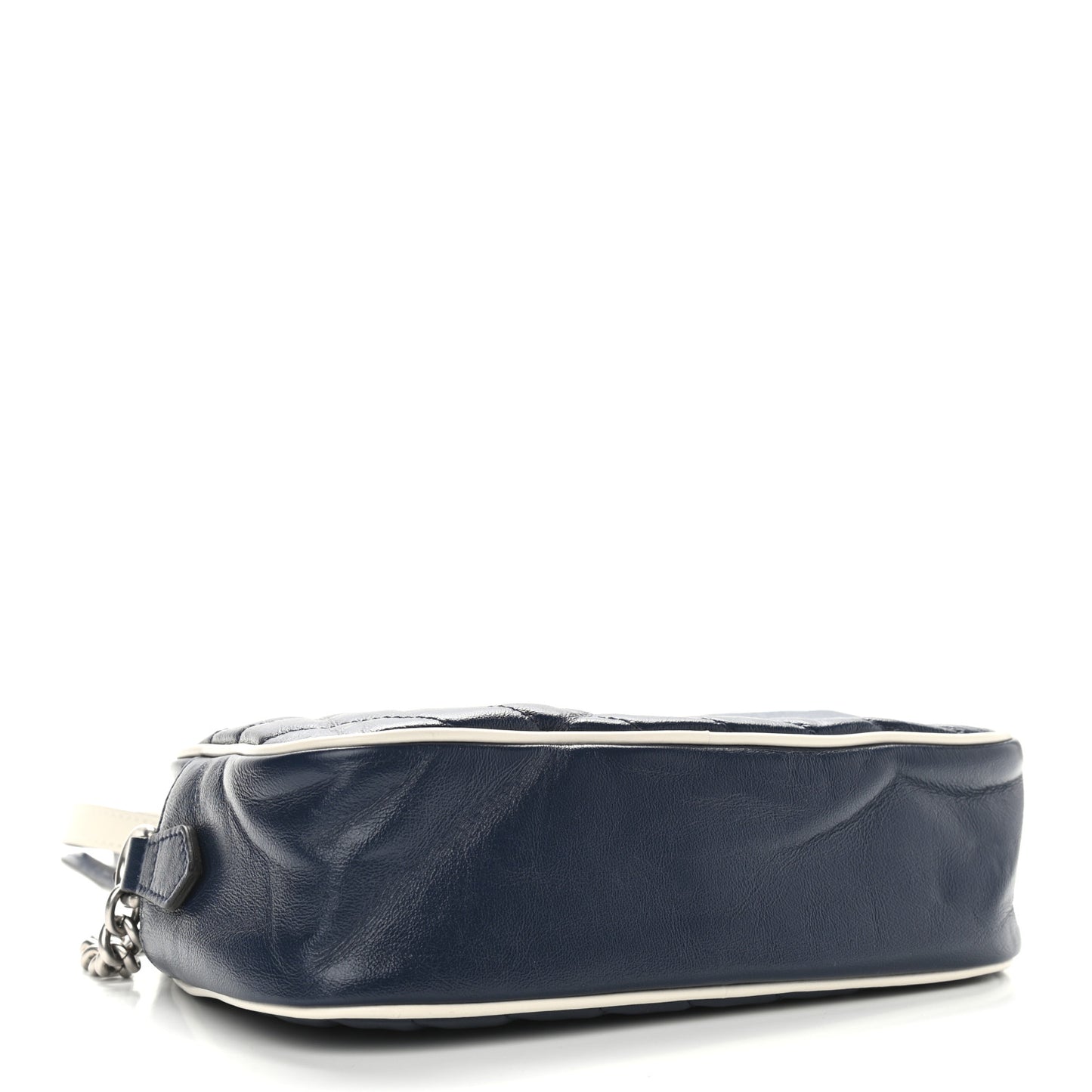 Vintage Effect Calfskin Matelasse Diagonal Small Torchon GG Marmont Chain Shoulder Bag Blue Agata Mystic White