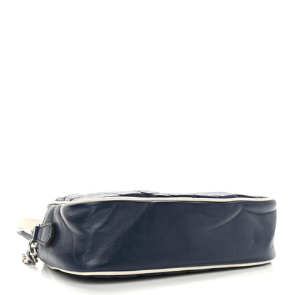 Gucci Vintage Effect Calfskin Matelasse Diagonal Small Torchon GG Marmont Chain Shoulder Bag Blue Agata Mystic White 4 of 10