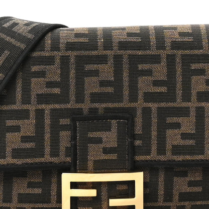Fendi Fabric Jacquard FF 1974 Medium Baguette Tobacco Moro Black 8 of 11