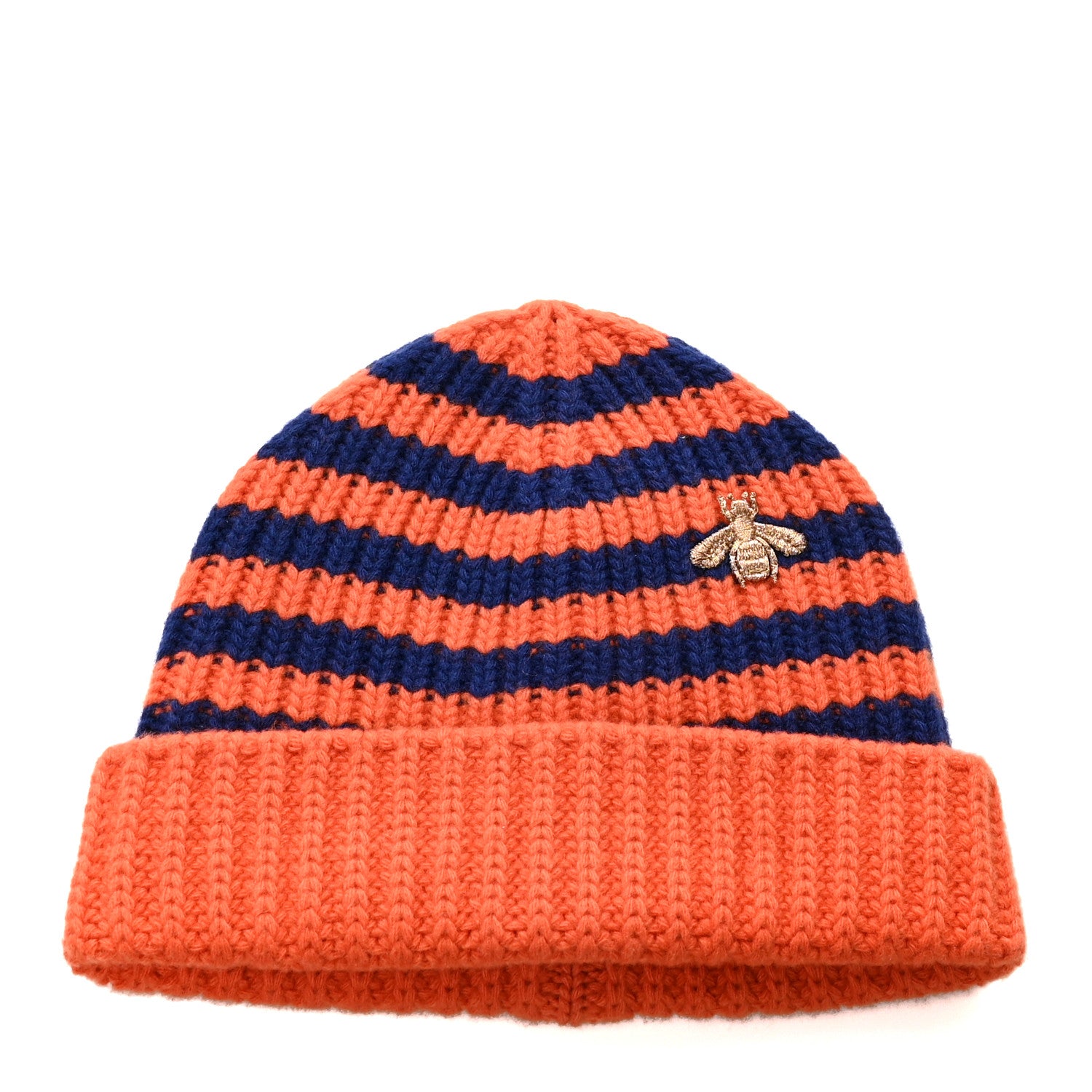 Gucci Wool Knit Bee Embroidered K2 Beanie Hat 58 Orange Blue 1 of 6