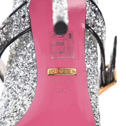 Gucci Calfskin Glitter Slyvie Mary Jane Pumps 37.5 Argento 6 of 8