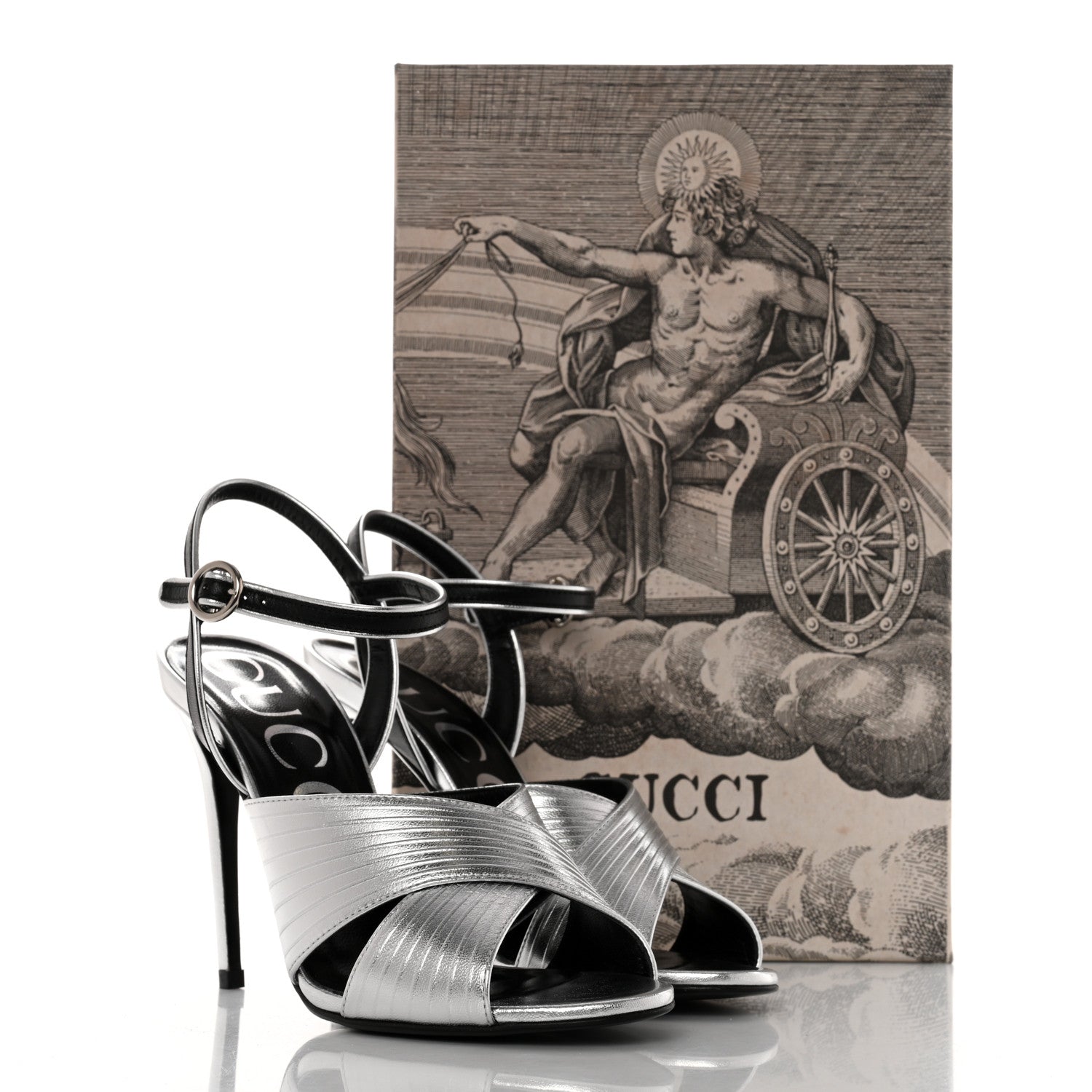 Gucci Malaga Kid Webby Crossover High Heel Sandals 37 Silver 9 of 9