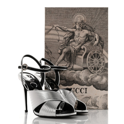 Gucci Malaga Kid Webby Crossover High Heel Sandals 37 Silver 9 of 9