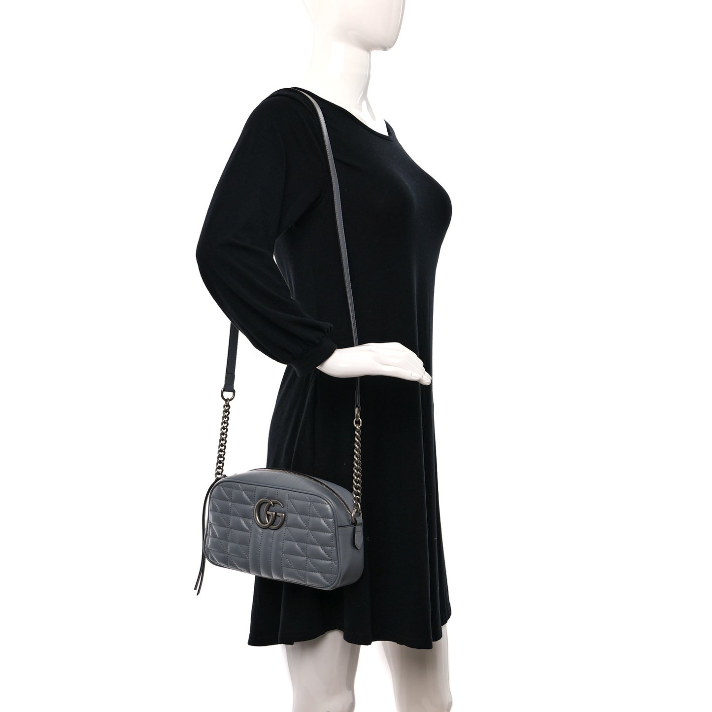 Calfskin Matelasse Aria Small GG Marmont Chain Shoulder Bag Deep Grey