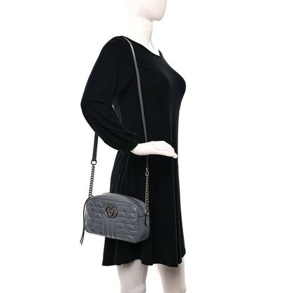 Gucci Calfskin Matelasse Aria Small GG Marmont Chain Shoulder Bag Deep Grey 2 of 11