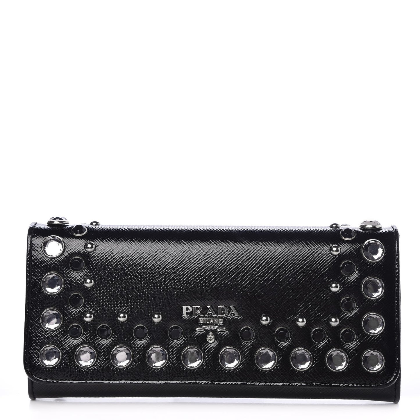 Saffiano Vernice Crystal Studded Continental Wallet Black