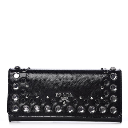 Prada Saffiano Vernice Crystal Studded Continental Wallet Black 1 of 8