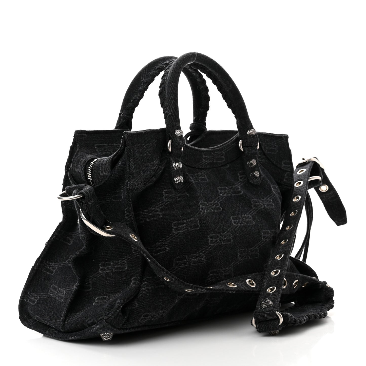 Washed Denim BB Monogram Neo Cagole City Handbag Black