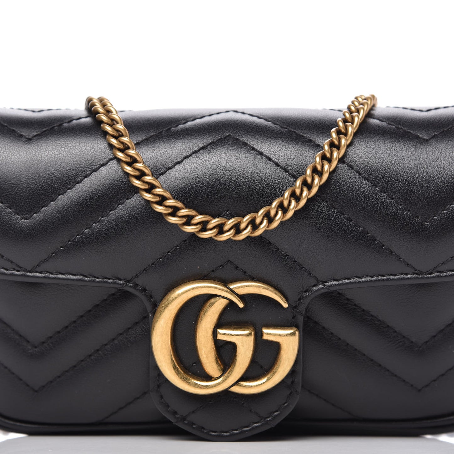 Calfskin Matelasse Super Mini GG Marmont Shoulder Bag Black