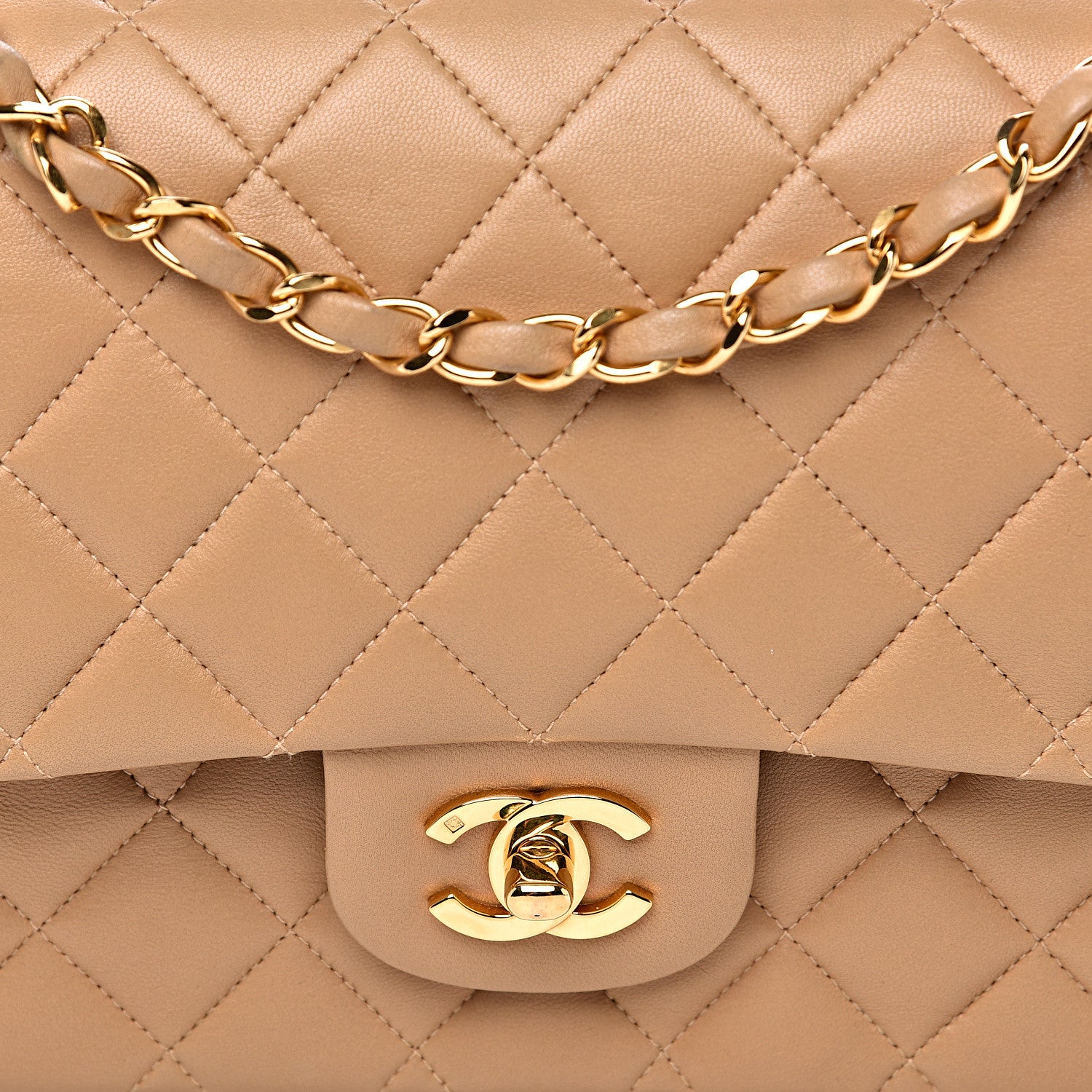Chanel Lambskin Quilted Medium Double Flap Beige 9 of 14