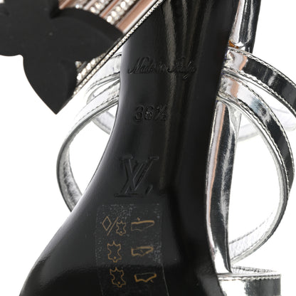 Louis Vuitton Metallic Patent Crystal Silhouette Criss Cross Sandals 35.5 Silver 6 of 7