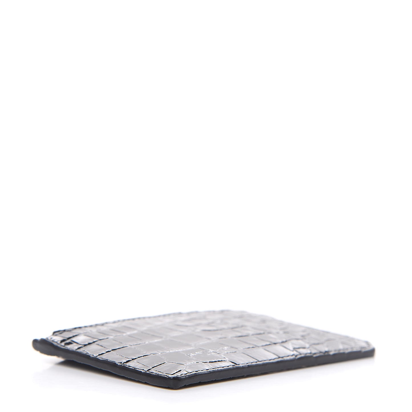 Calfskin Crocodile Embossed 5 Fragments Zip Pouch Card Holder Black