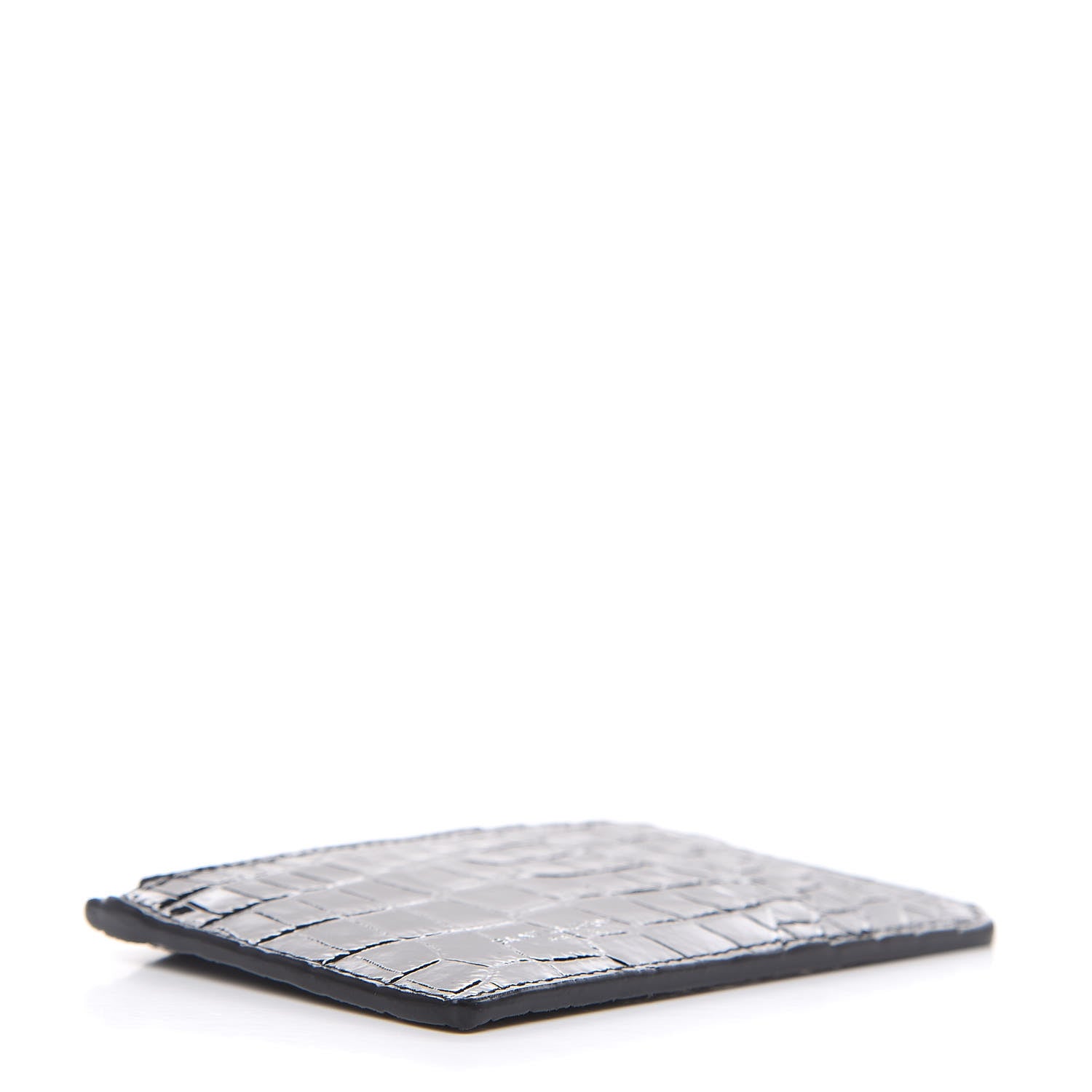 Saint Laurent Calfskin Crocodile Embossed 5 Fragments Zip Pouch Card Holder Black 4 of 6