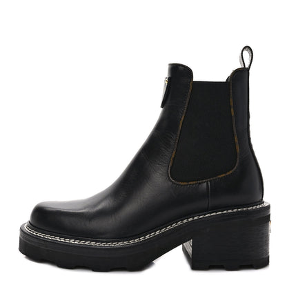 Louis Vuitton Calfskin Monogram Beaubourg Ankle Boots 37.5 Black 1 of 9